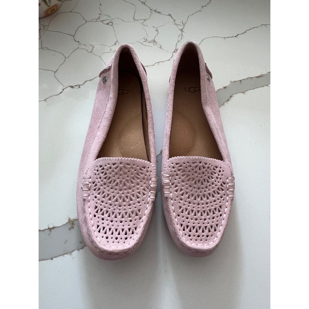 UGG Clair Pink Suede Perforated Laser Cut Driving Mocassin Loafers Womens 6.5